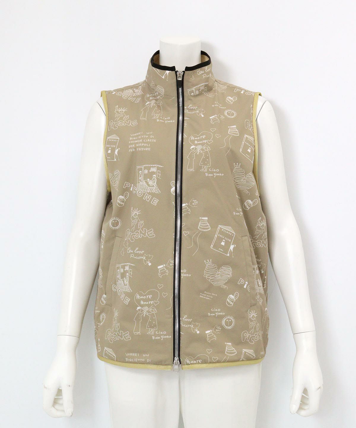 保温撥水総柄ジップベスト(ベージュ)前