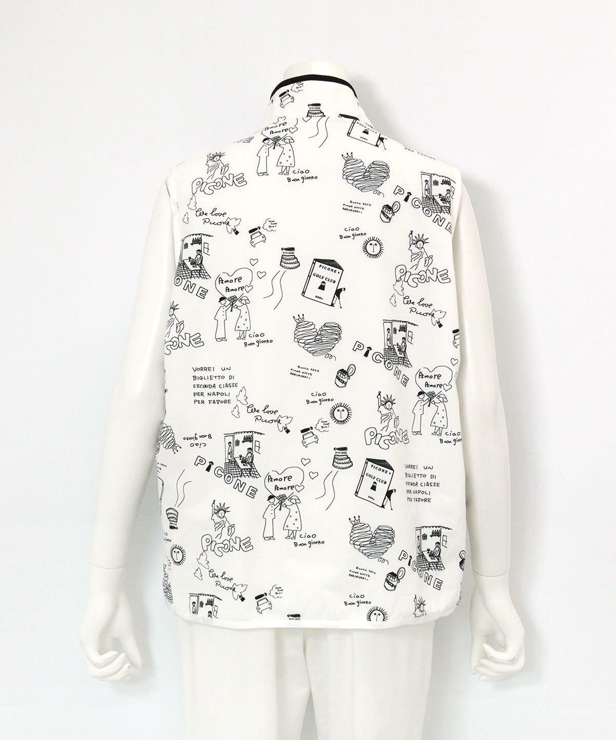 保温撥水総柄ジップベスト(ホワイト)後ろ