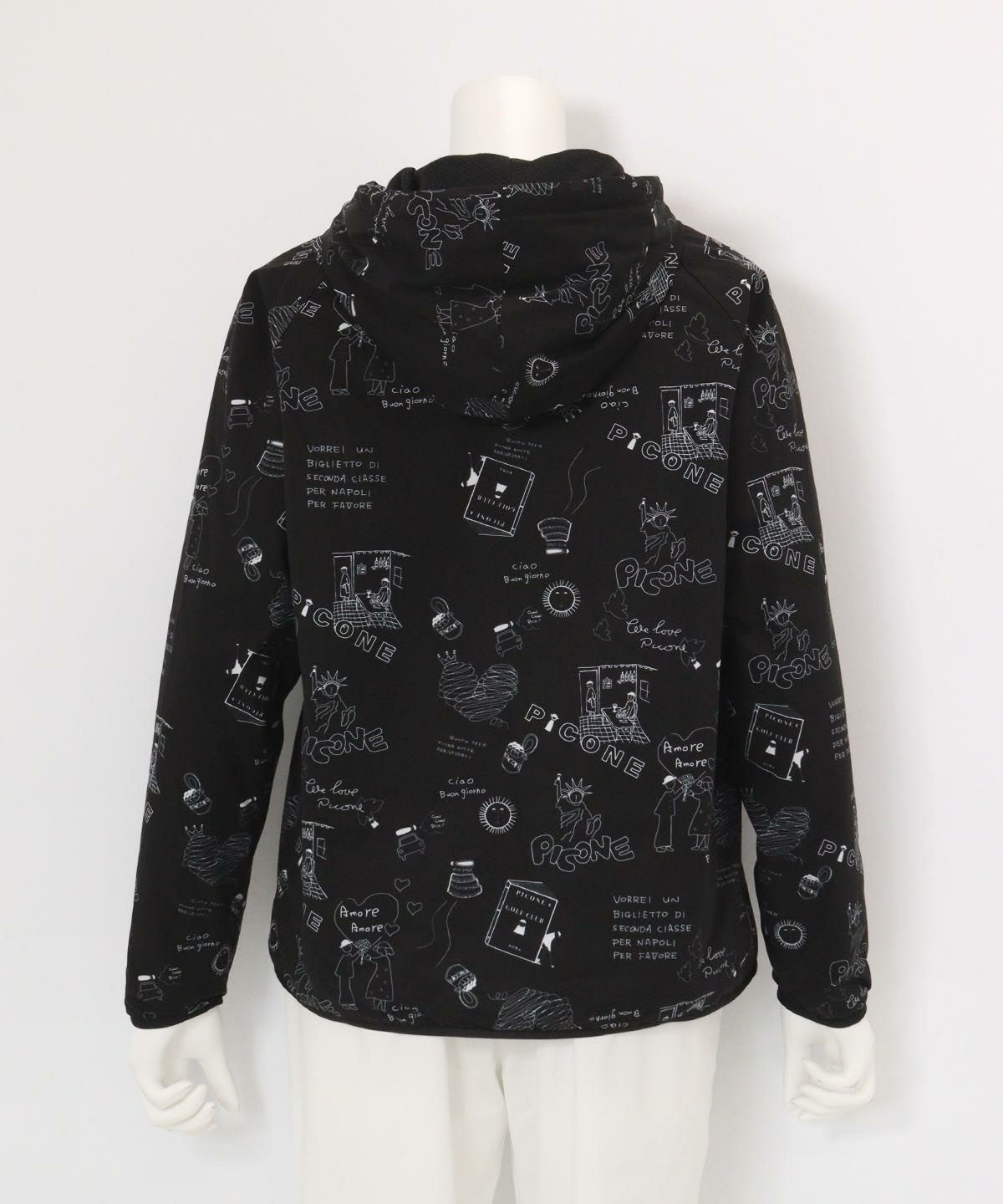 保温撥水総柄ジップブルゾン(ブラック)後ろ