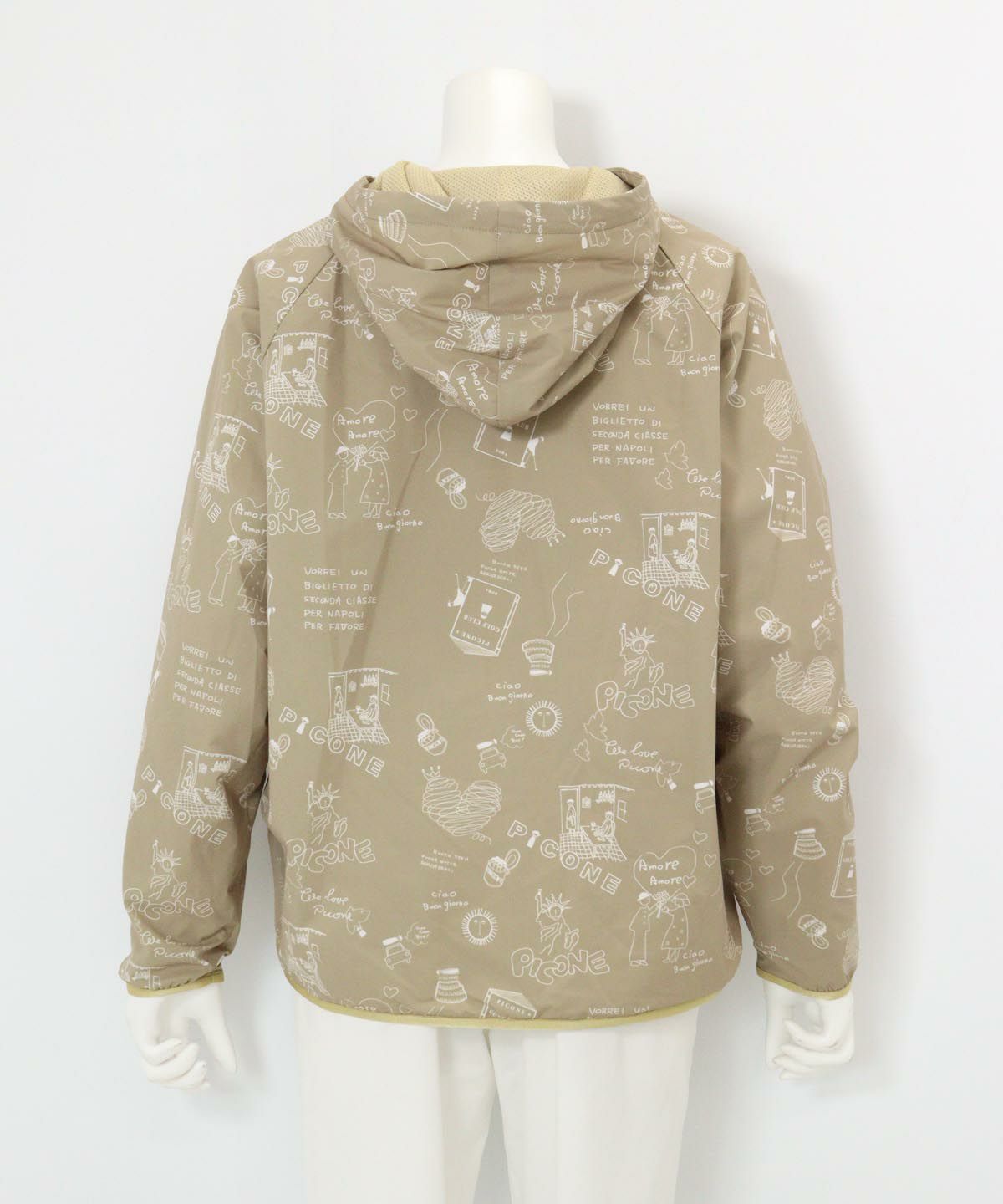 保温撥水総柄ジップブルゾン(ベージュ)後ろ