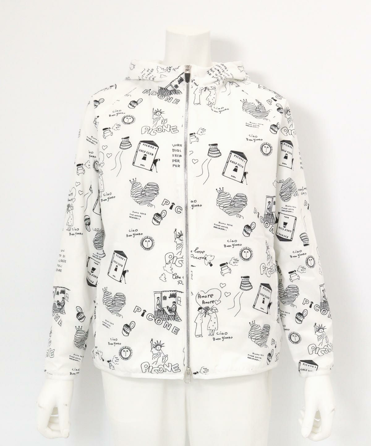 保温撥水総柄ジップブルゾン(ホワイト)前