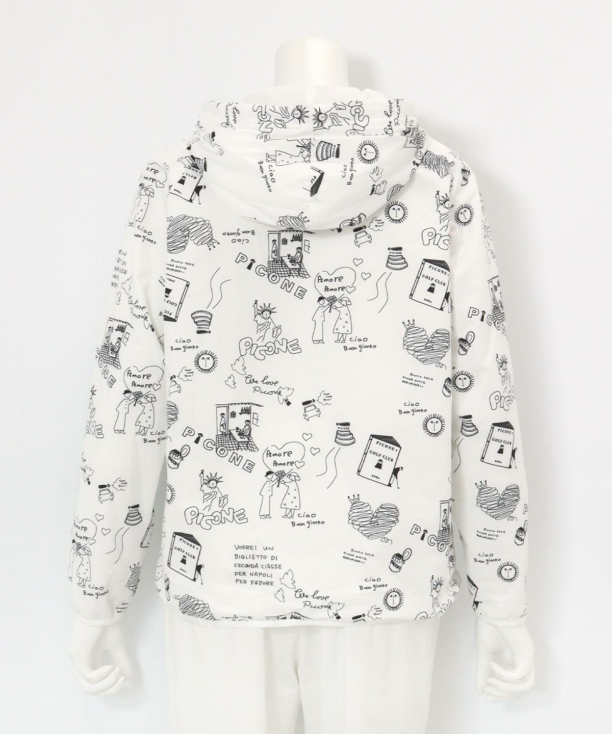 保温撥水総柄ジップブルゾン(ホワイト)後ろ