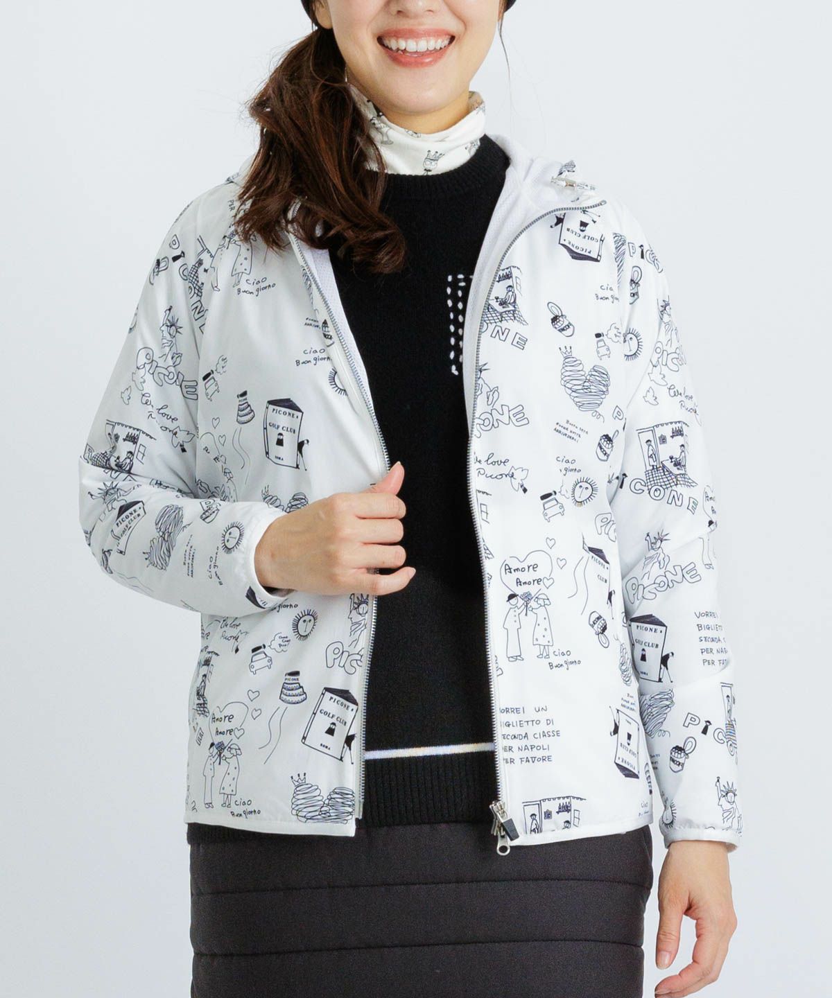 保温撥水総柄ジップブルゾン|ピッコーネクラブ - ゴルフウェアや婦人服通販