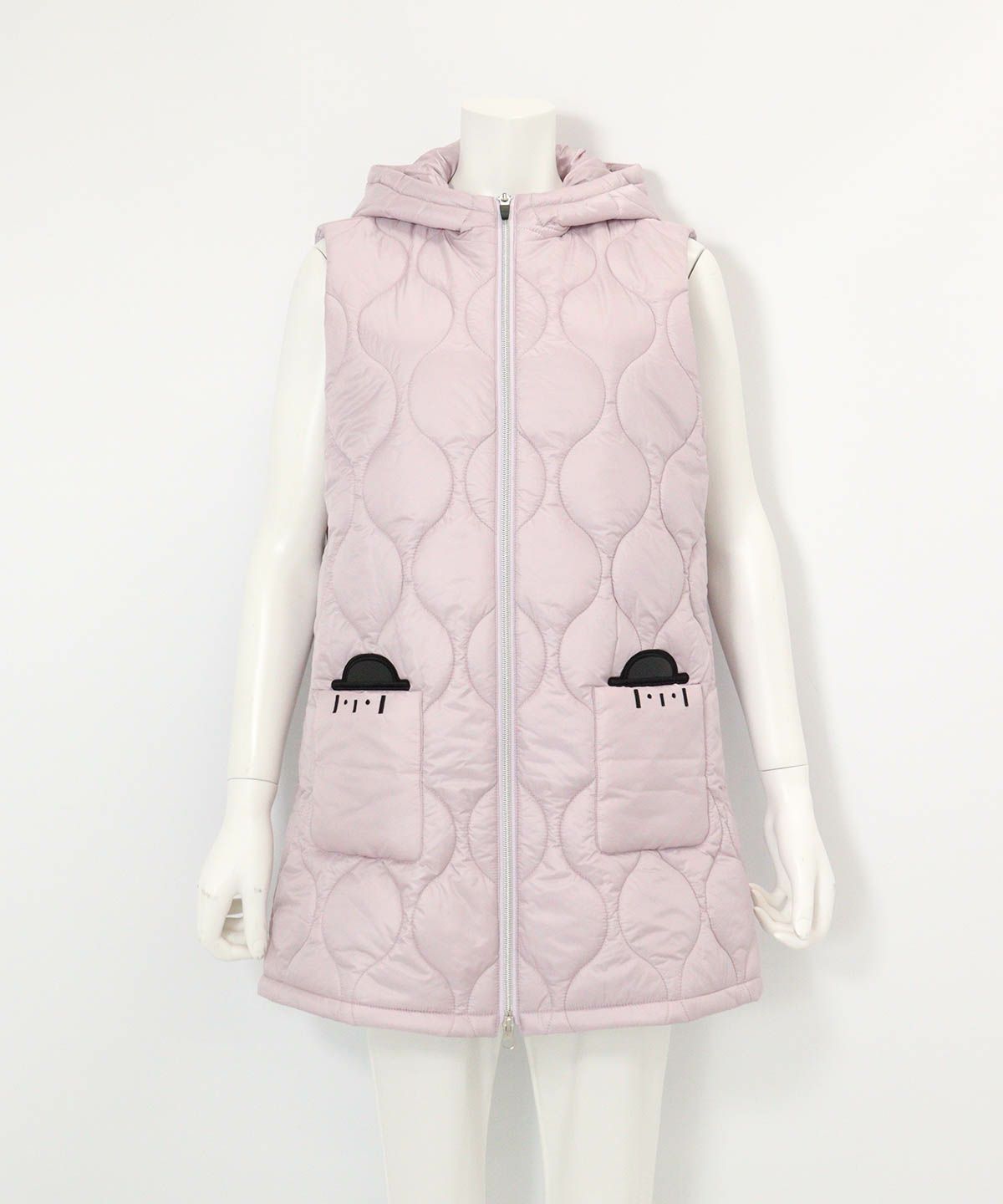 防風保温キルティング中綿ベスト(ライトパープル)前