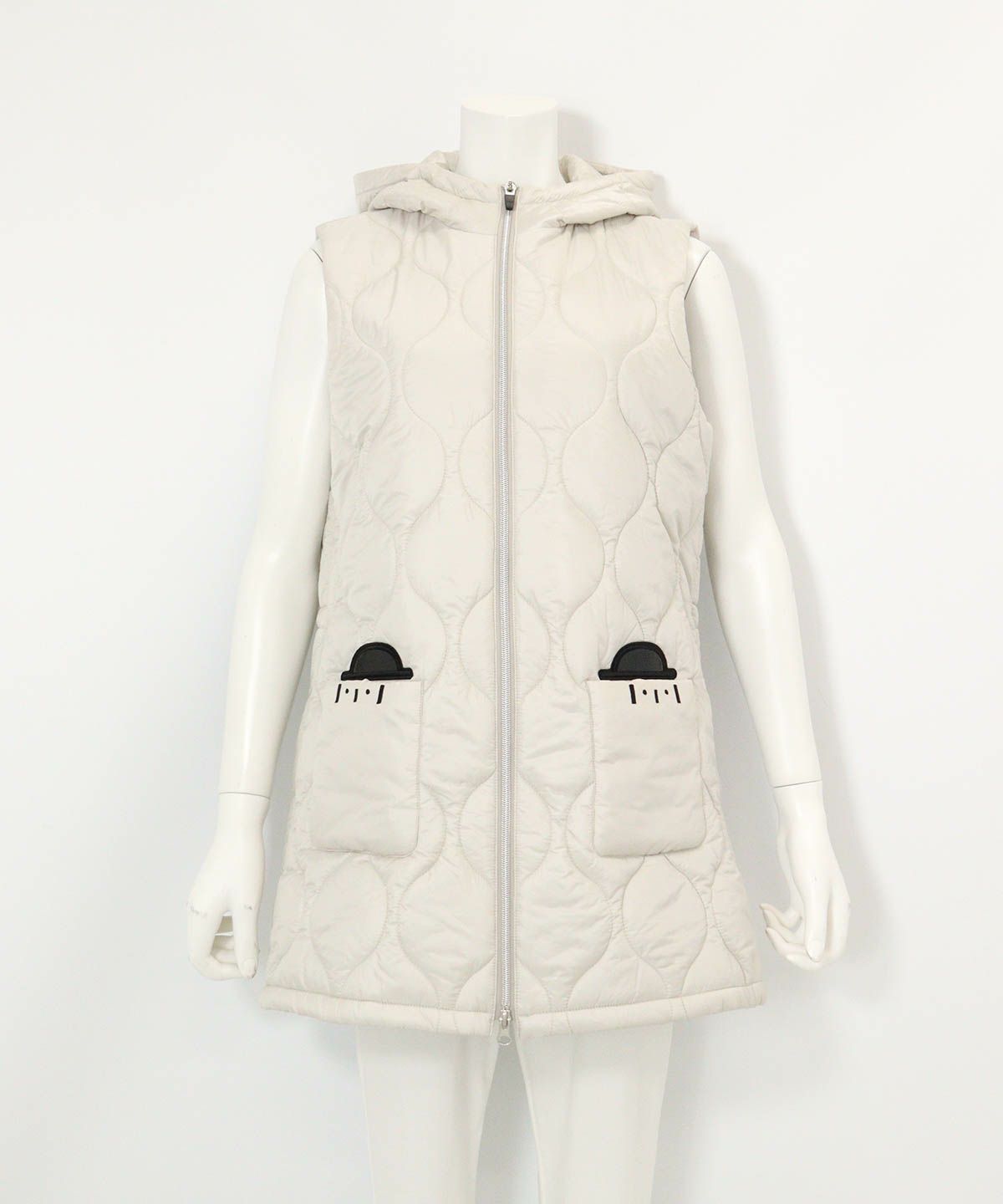 防風保温キルティング中綿ベスト(ライトグレー)前