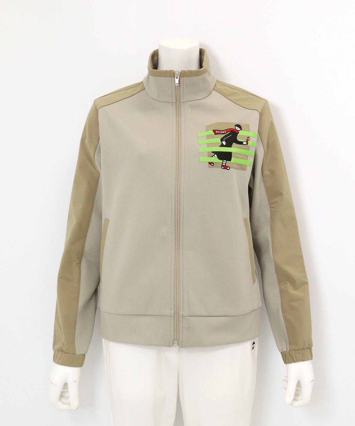 ジップアップスウェット切替ブルゾン（ベージュ）