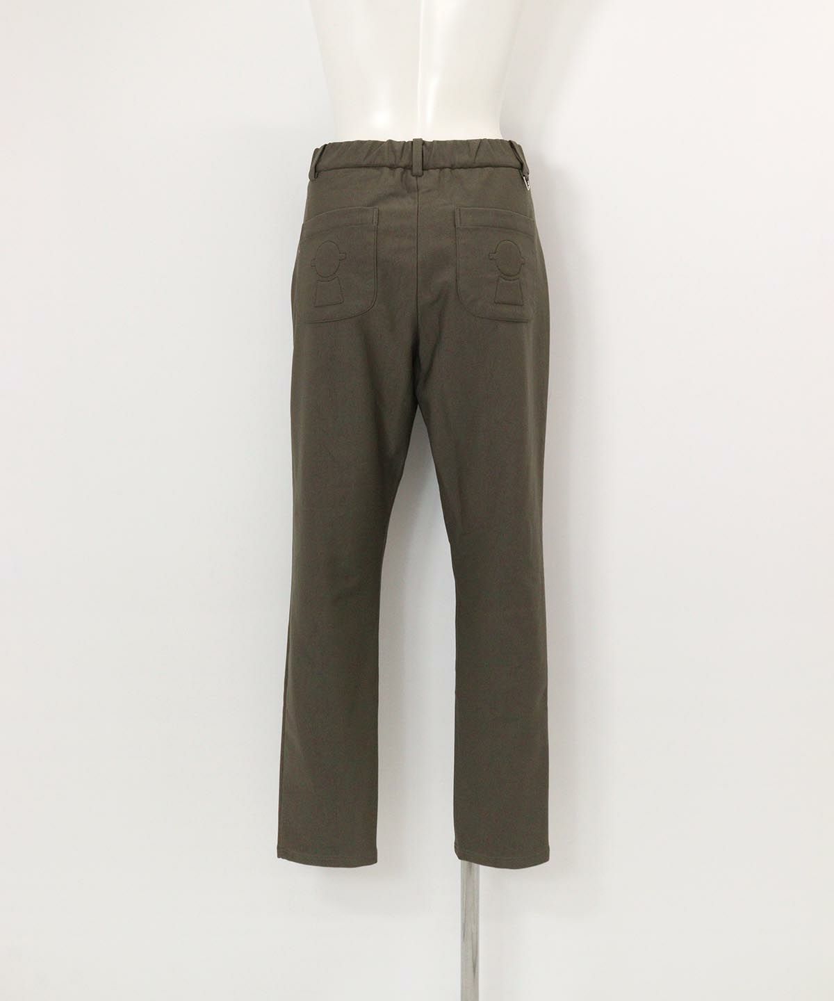 刺繍ポケット発熱裏起毛パンツ(カーキ)後ろ