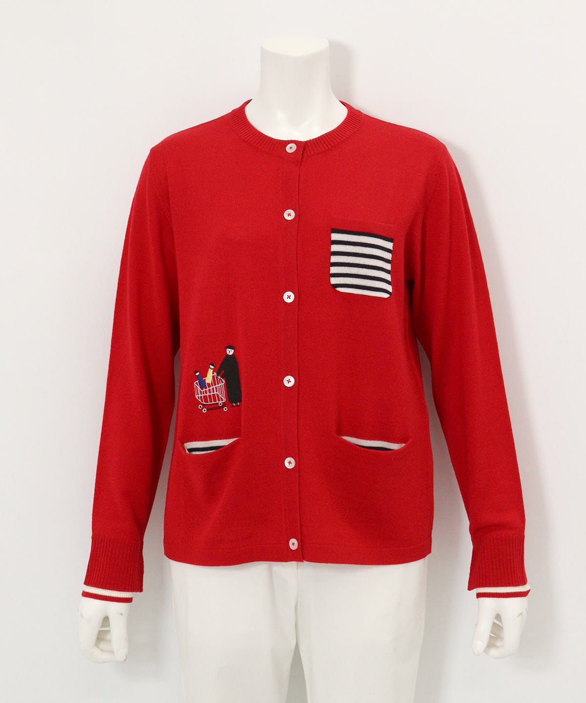 ウール混ニットカーディガン（レッド）