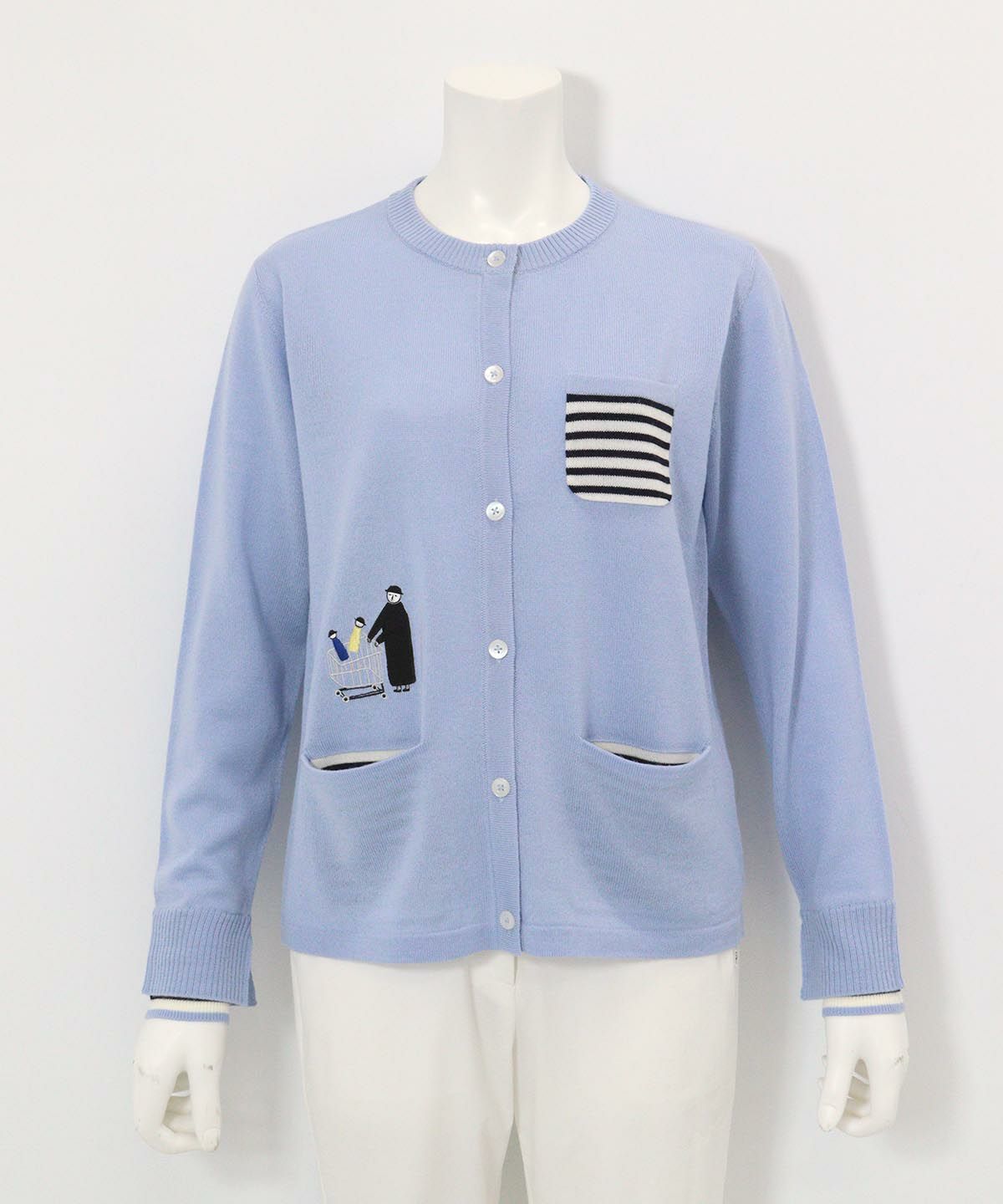 ウール混ニットカーディガン（ライトブルー）