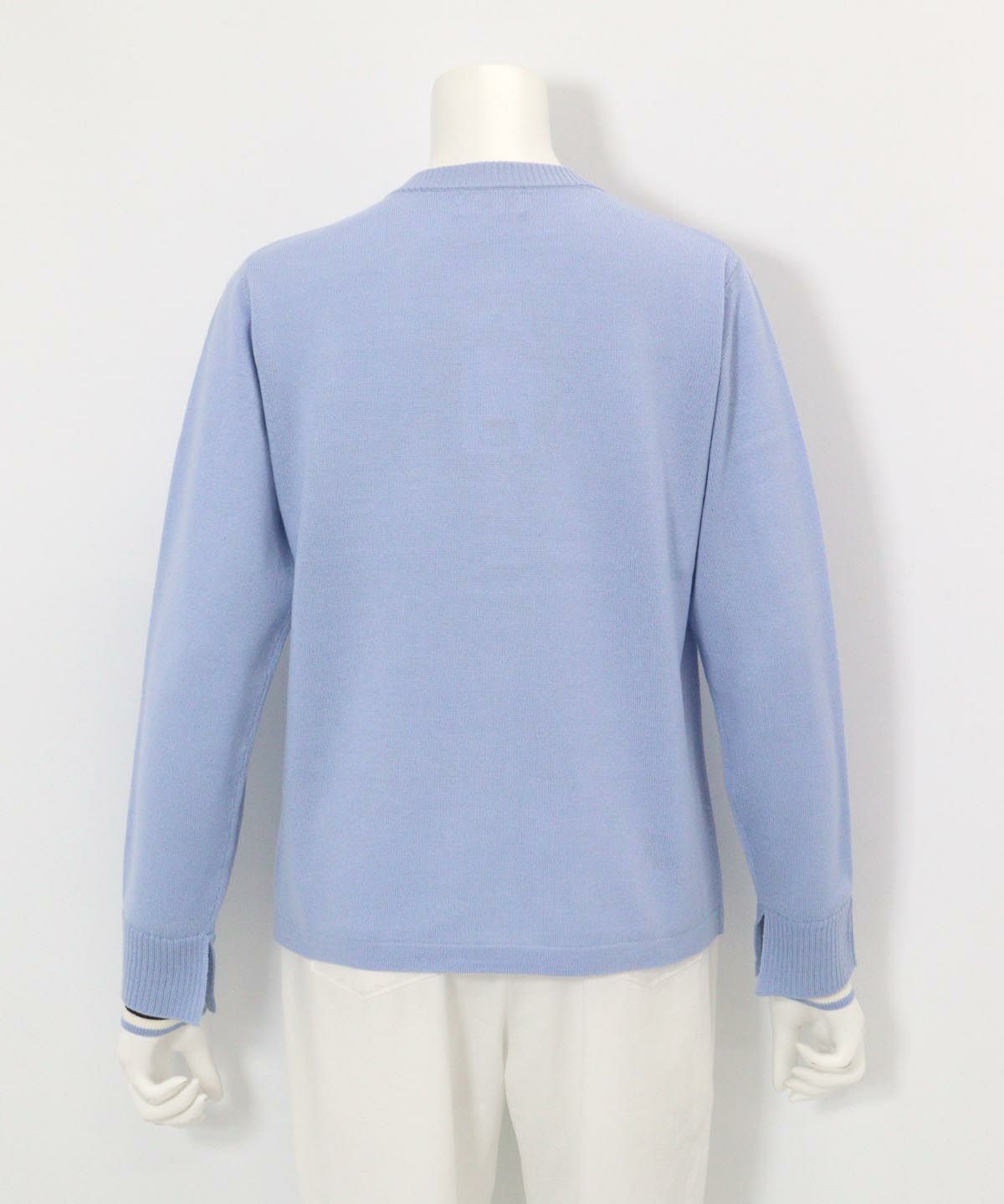 ウール混ニットカーディガン後（ライトブルー）