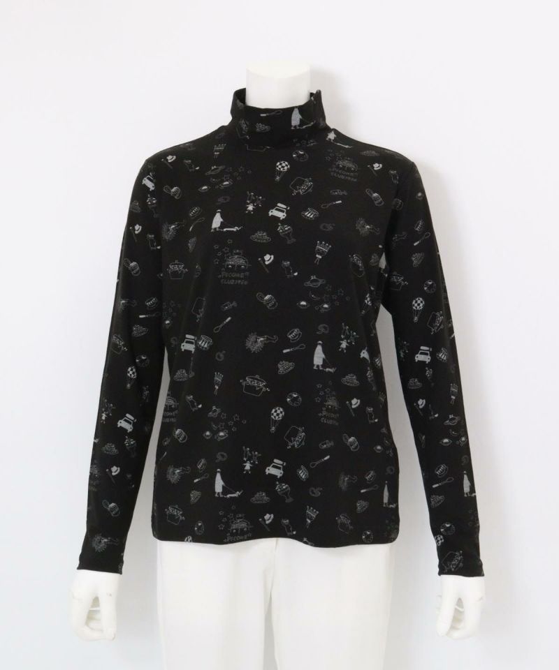 総柄プリント起毛プルオーバー（ブラック）