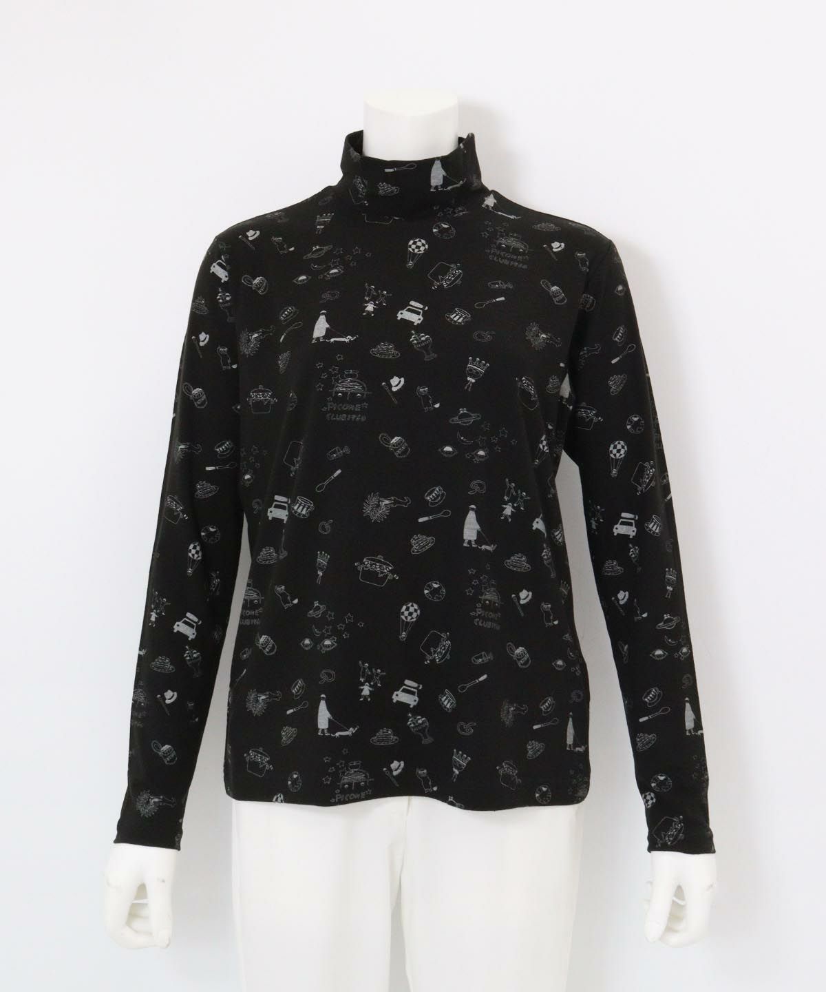 総柄プリント起毛プルオーバー（ブラック）