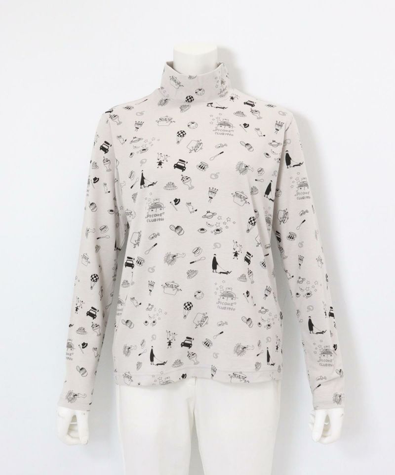 総柄プリント起毛プルオーバー（ライトグレー）