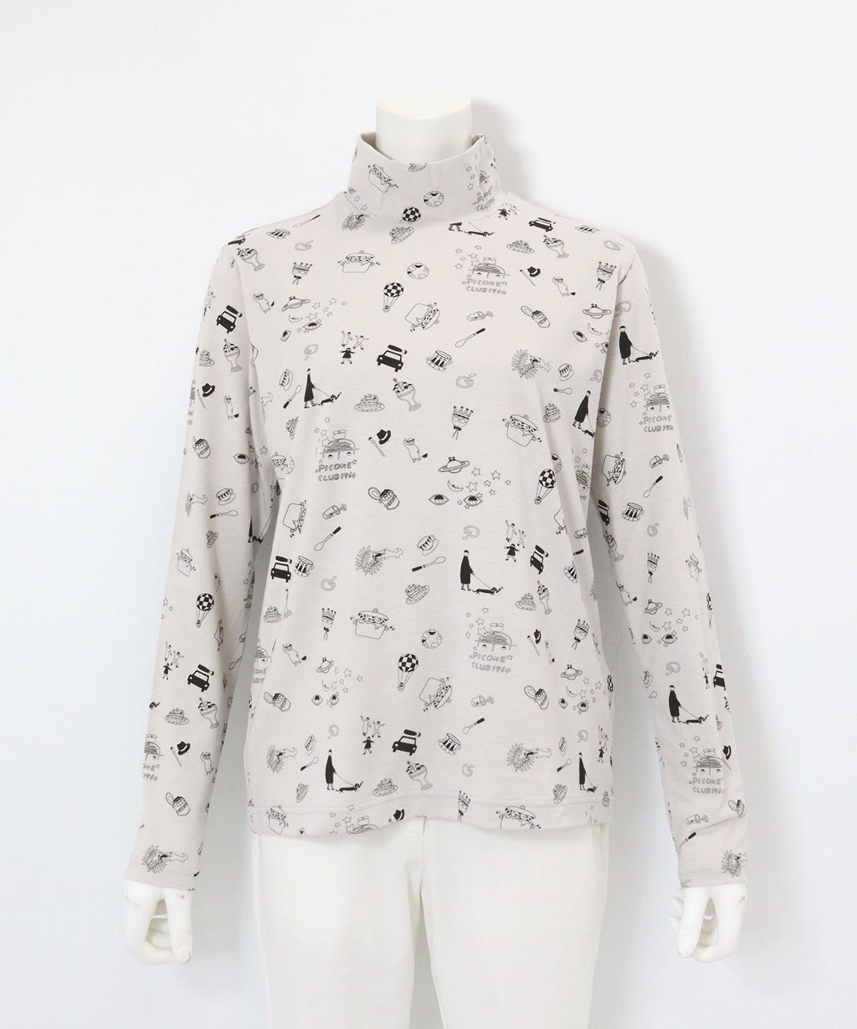 総柄プリント起毛プルオーバー（ライトグレー）