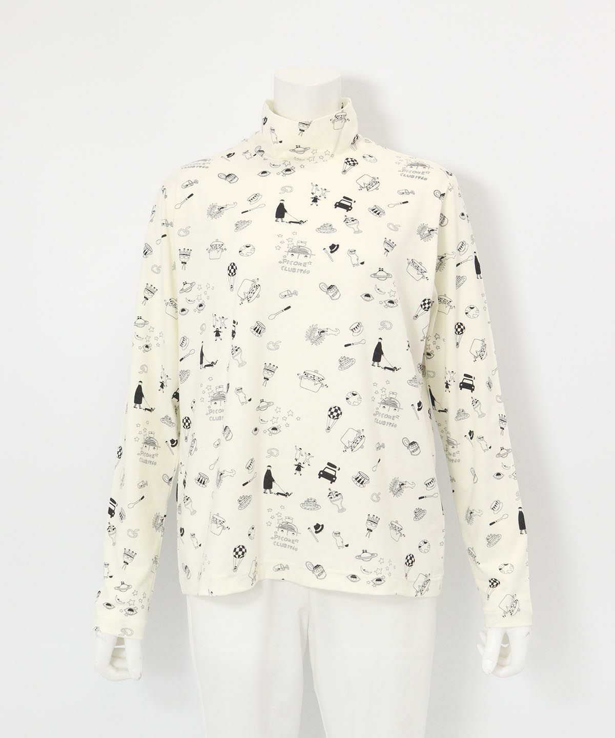 総柄プリント起毛プルオーバー（ホワイト）