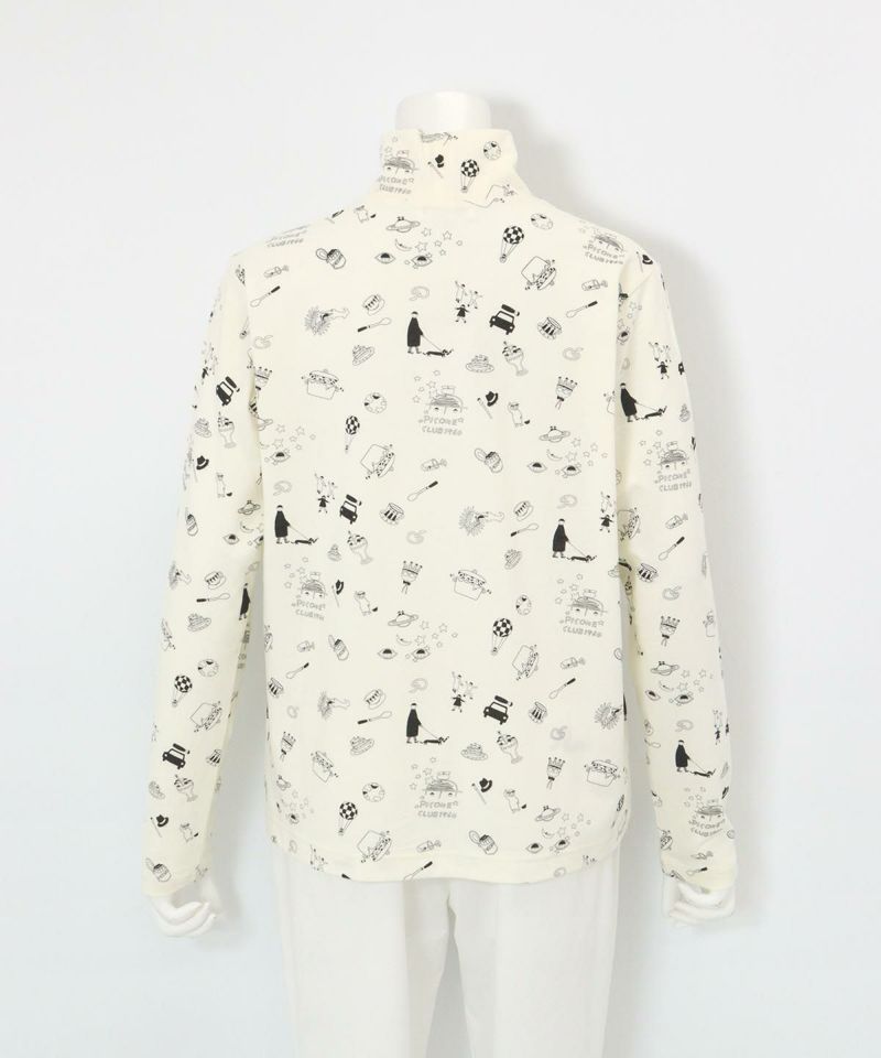 総柄プリント起毛プルオーバー後（ホワイト）