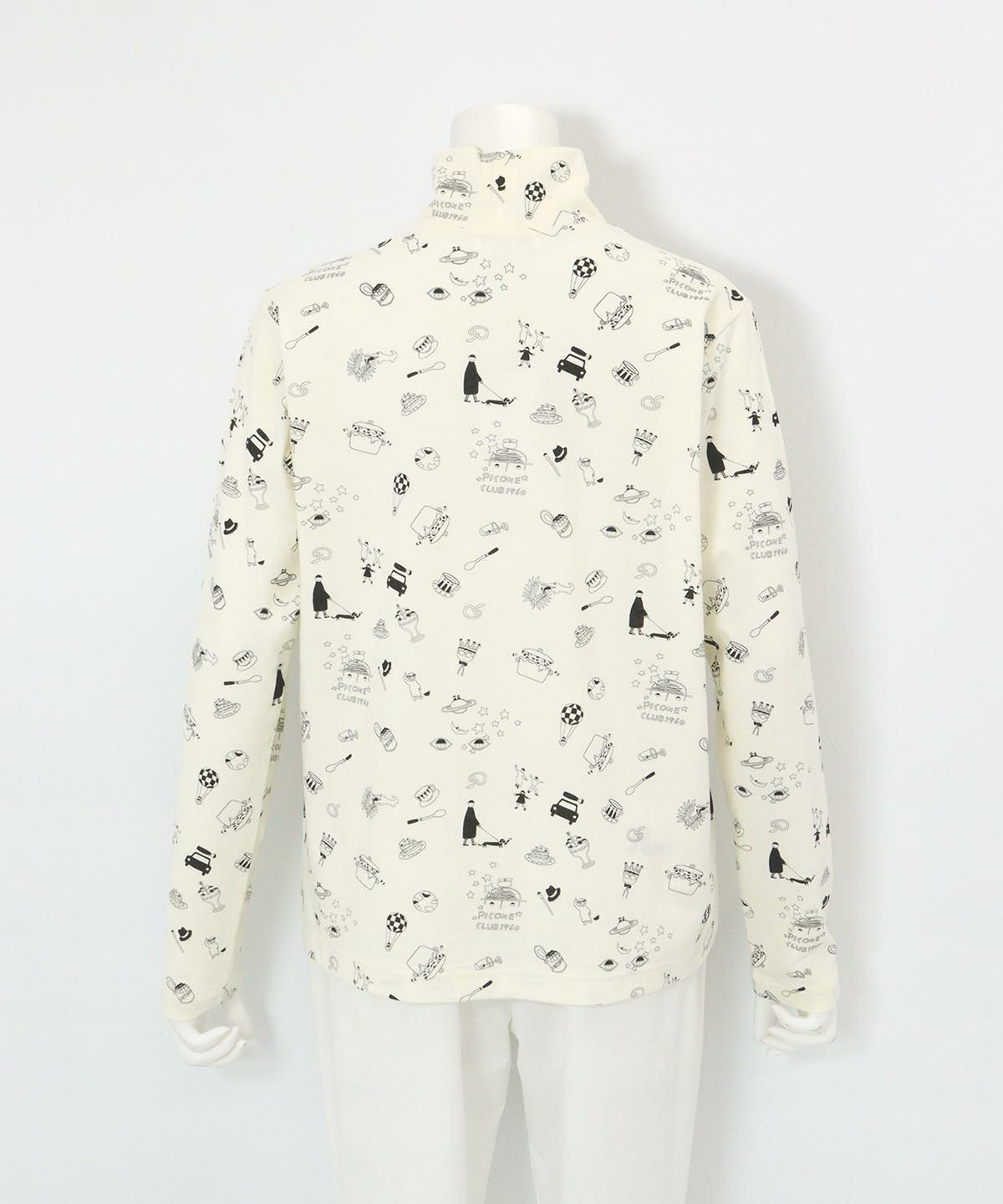 総柄プリント起毛プルオーバー後（ホワイト）