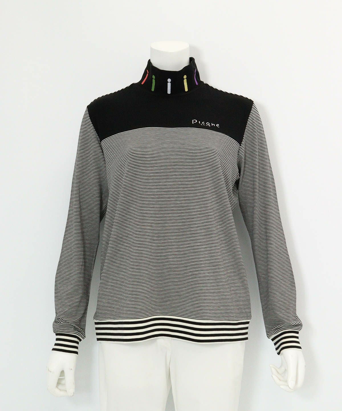 吸湿発熱ボーダー切替プルオーバー(ブラック)前