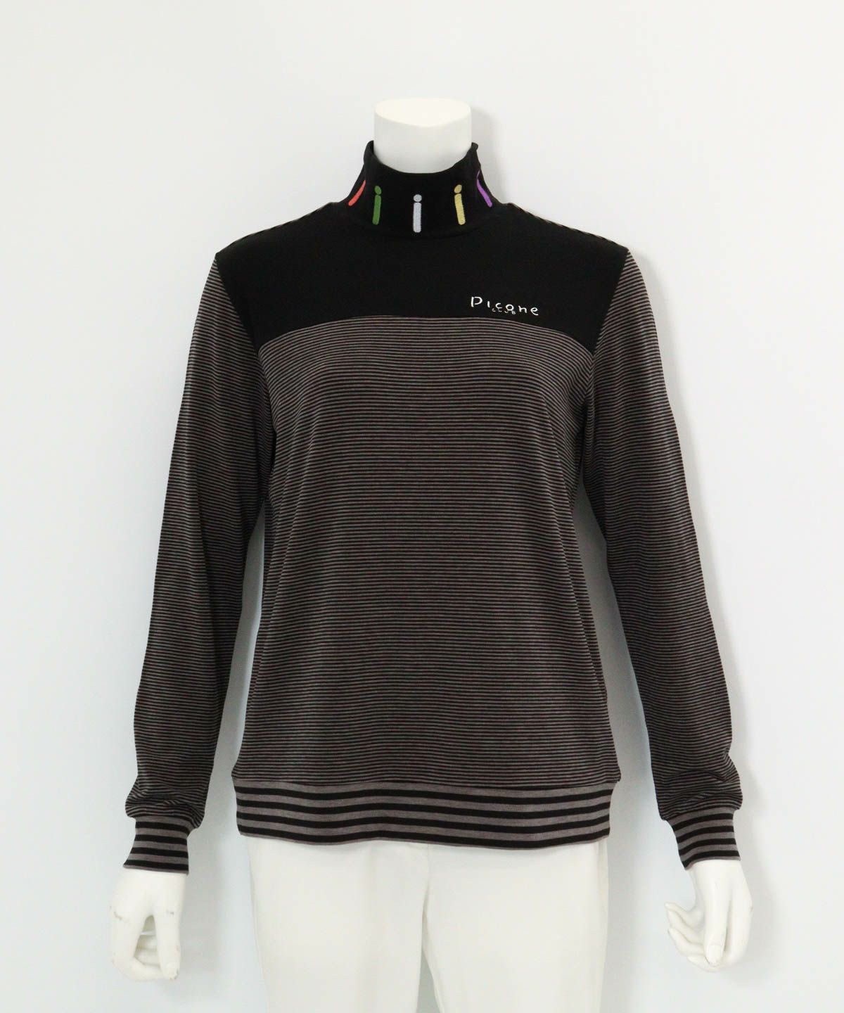 吸湿発熱ボーダー切替プルオーバー(ダークグレー)前