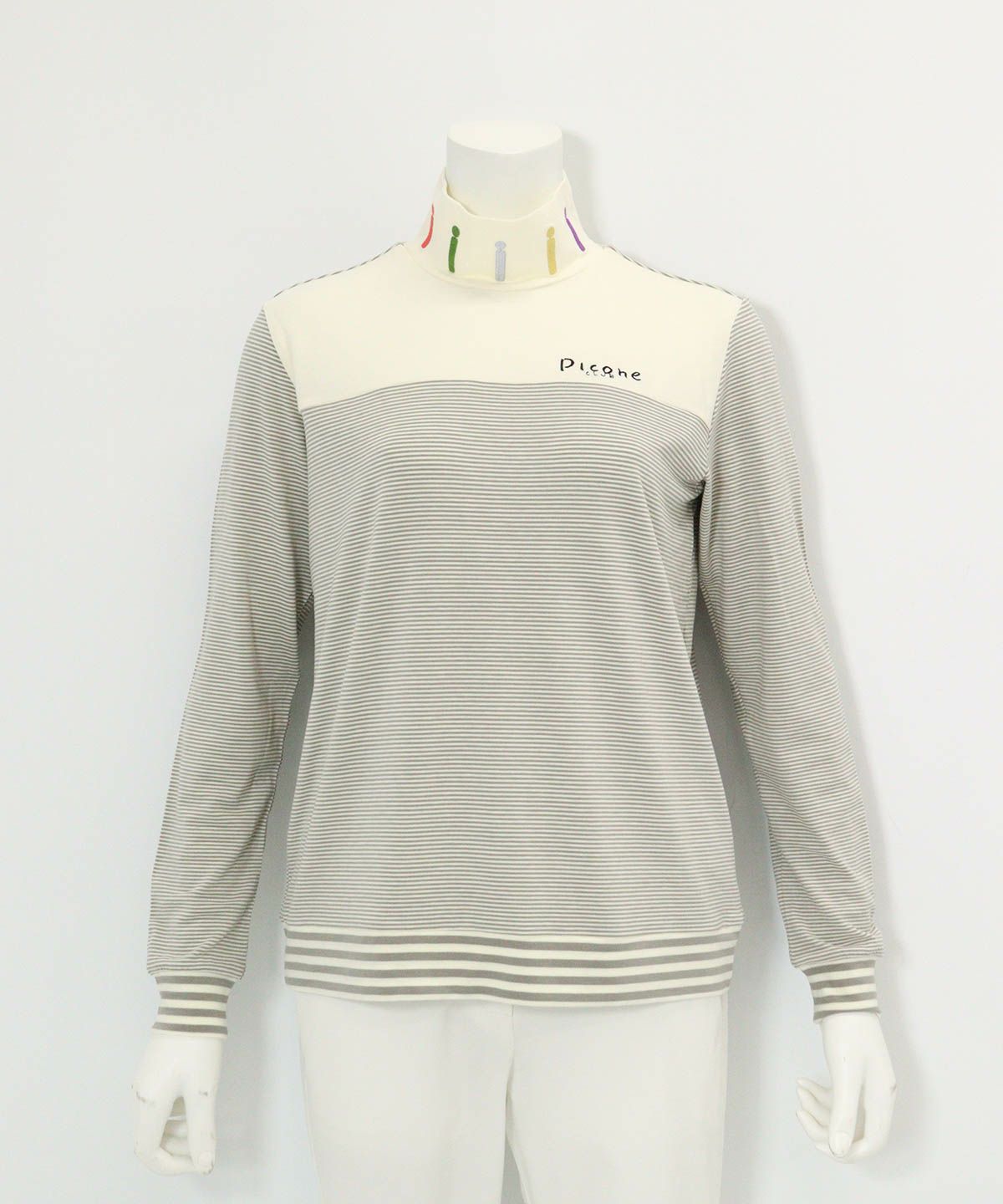 吸湿発熱ボーダー切替プルオーバー(ライトグレー)前