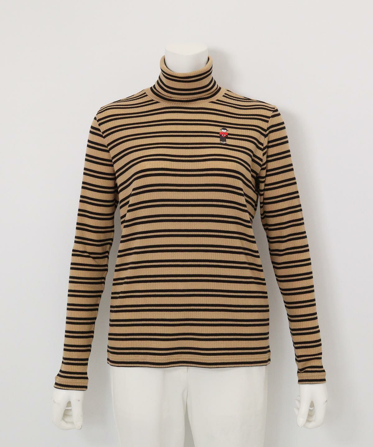 フライスボーダーハイネックプルオーバー（ベージュ）