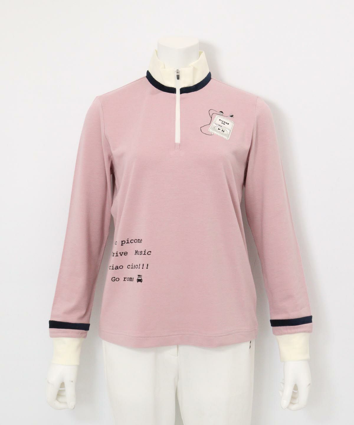 ベロアライン保温起毛プルオーバー（ピンク）