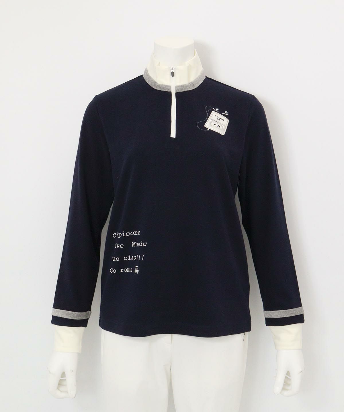 ベロアライン保温起毛プルオーバー（ネイビー）