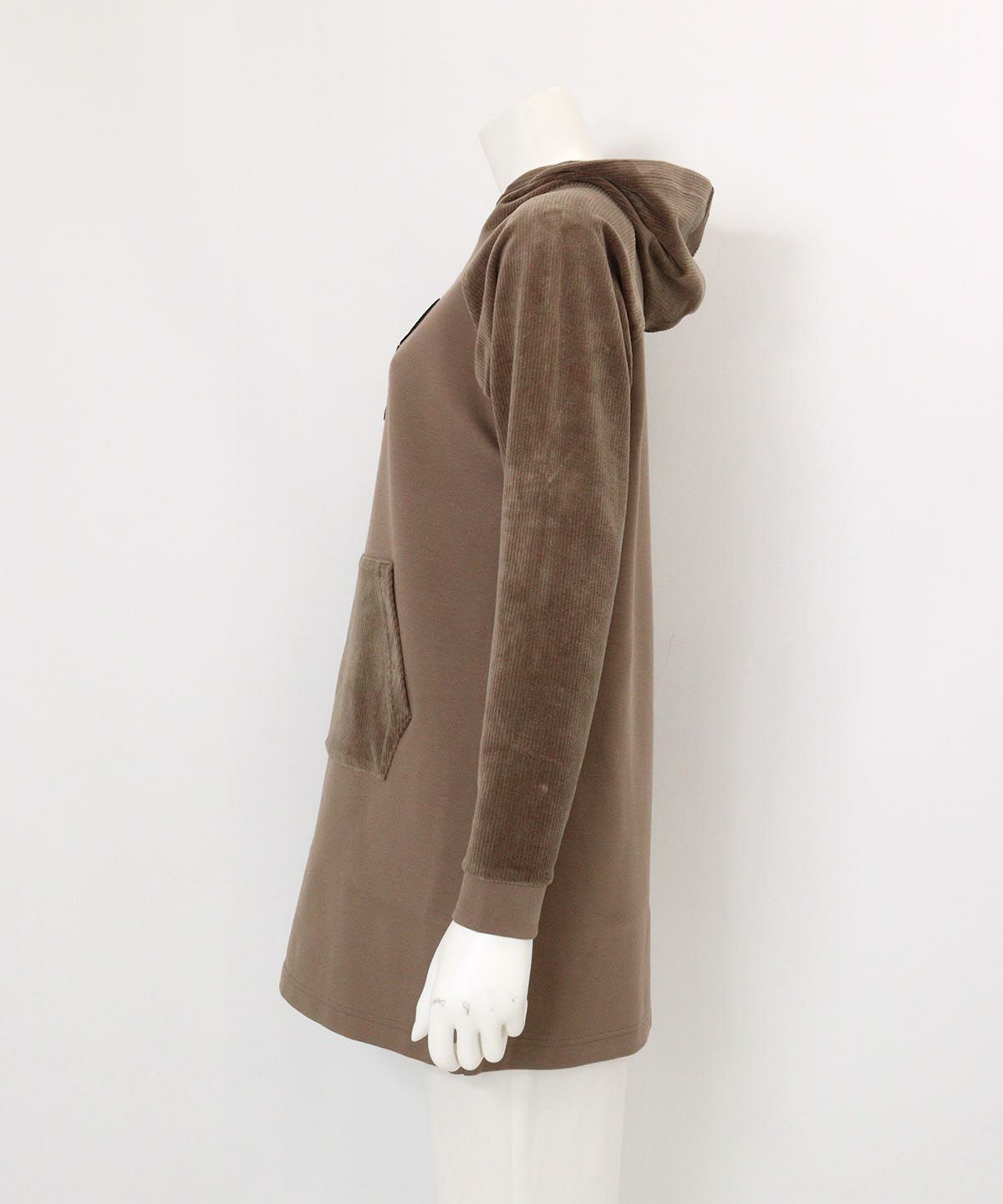 フワリ刺繍発熱チュニック丈パーカー(ブラウン)横