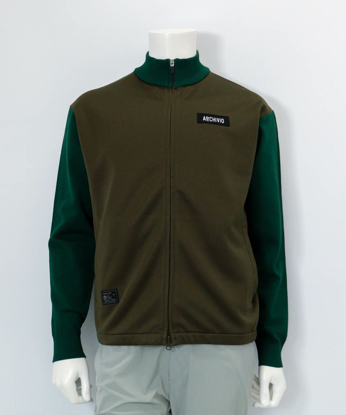 【メンズ】異素材切替配色ブルゾン（グリーン）