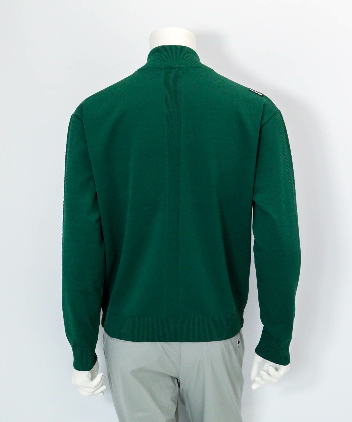 【メンズ】異素材切替配色ブルゾン後（グリーン）