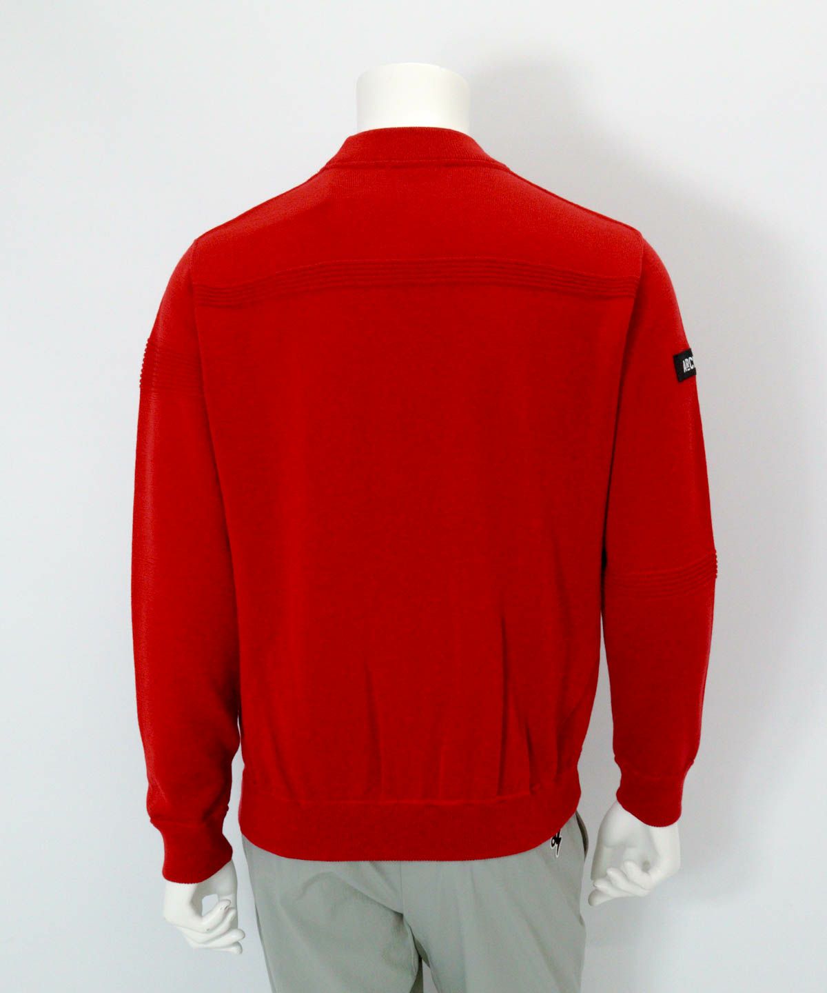 【メンズ】ウール100％地柄編みロゴニット後（レッド）