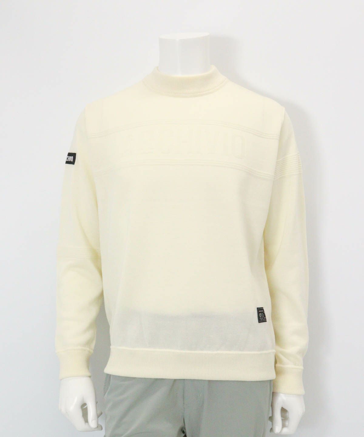 【メンズ】ウール100％地柄編みロゴニット（ホワイト）