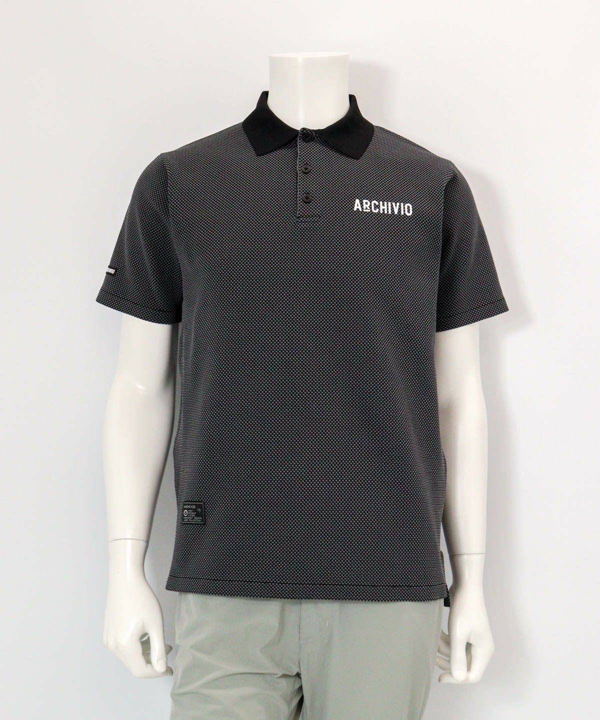 【メンズ】幾何学柄ニットポロシャツ（ブラック）