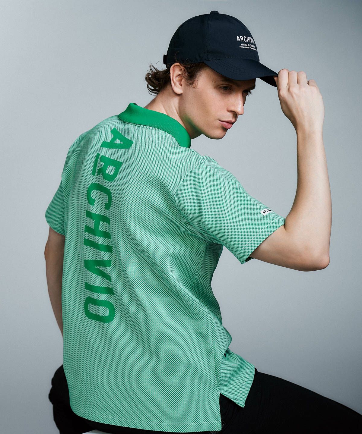 アルチビオarchivio 緑色 ロゴシャツアルチビオ メンズ】幾何学柄ニットポロシャツ|アルチビオ - ゴルフウェアや婦人服通販