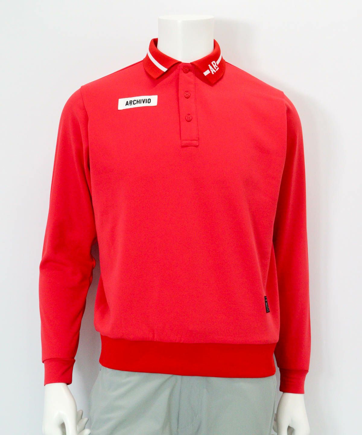 【メンズ】ライン襟UVポロシャツ（レッド）