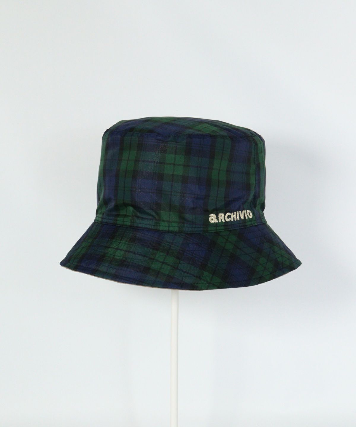 リバーシブルキルトハットチェック柄面（ベージュ）