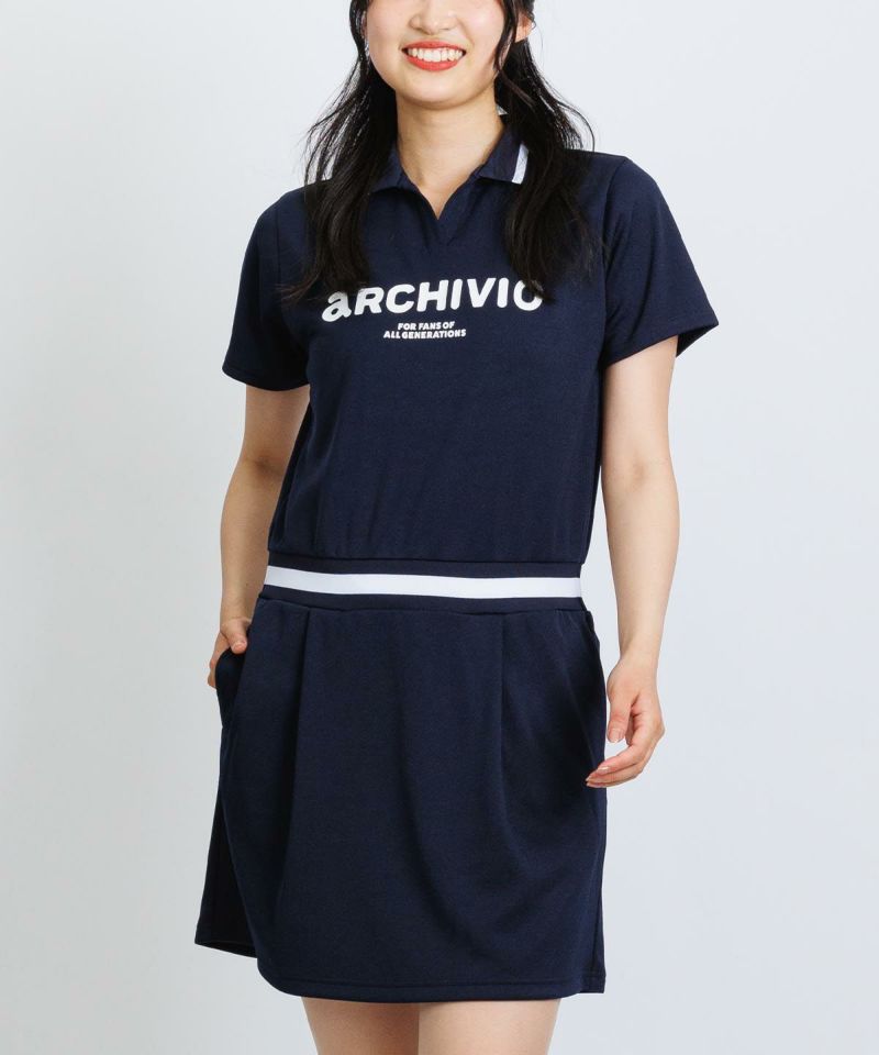 【新品未使用 アルチビオ】機能素材切り替えワンピース38号 サイズ：38 ARCHIVIO アルチビオ 半袖ワンピース ネイビー系