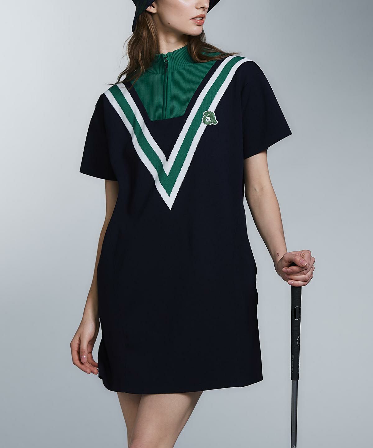 アルチビオレディース☆カタログ掲載☆ 2024年秋冬リブ切替半袖ワンピース archivio（アルチビオ） 50％OFFセール！ ゴルフ 2024秋冬新作