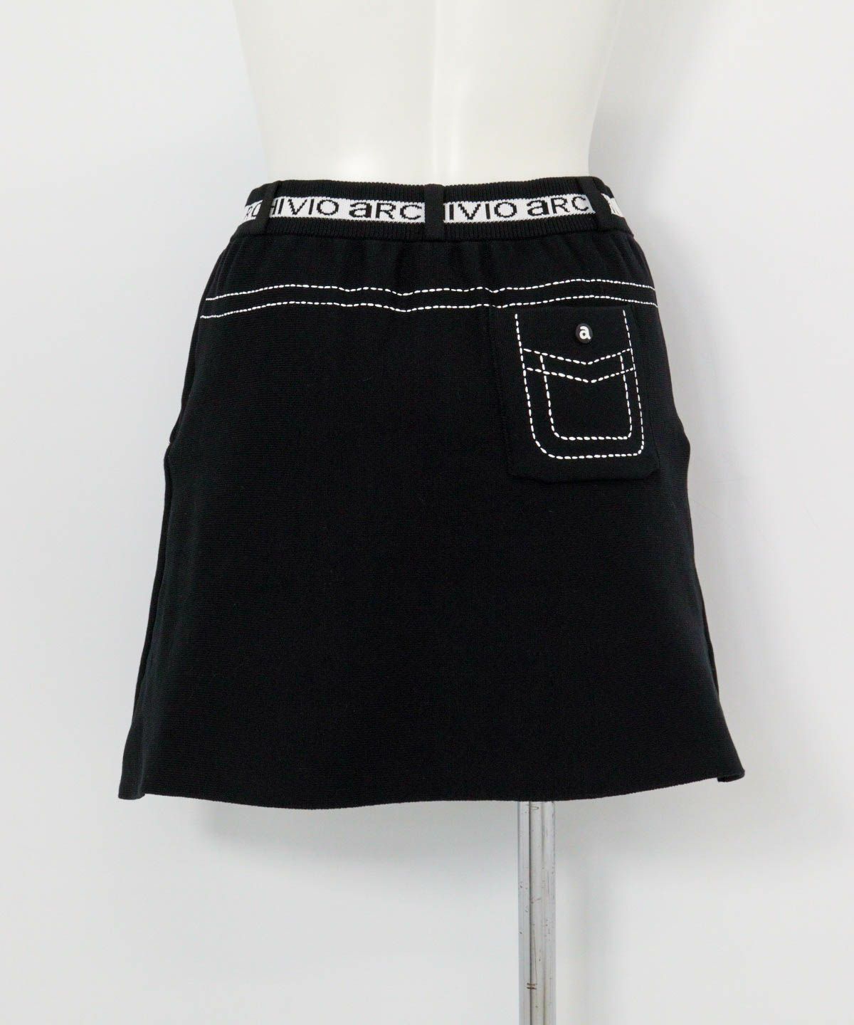 ステッチ風プリントニットスカート後（ブラック）