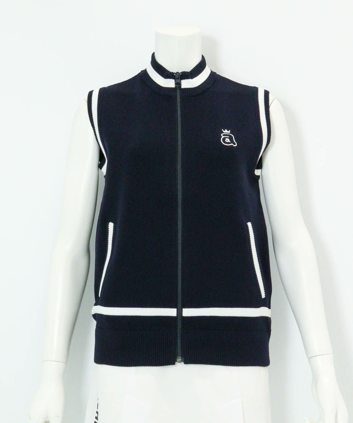 ジップアップジャガードニットベスト（ネイビー）