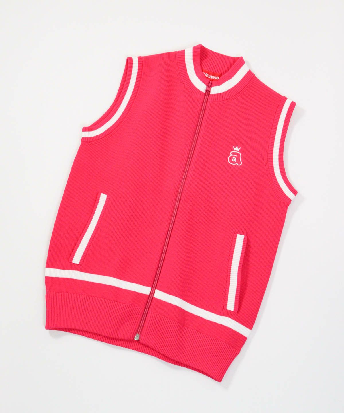 ジップアップジャガードニットベスト（ピンク）
