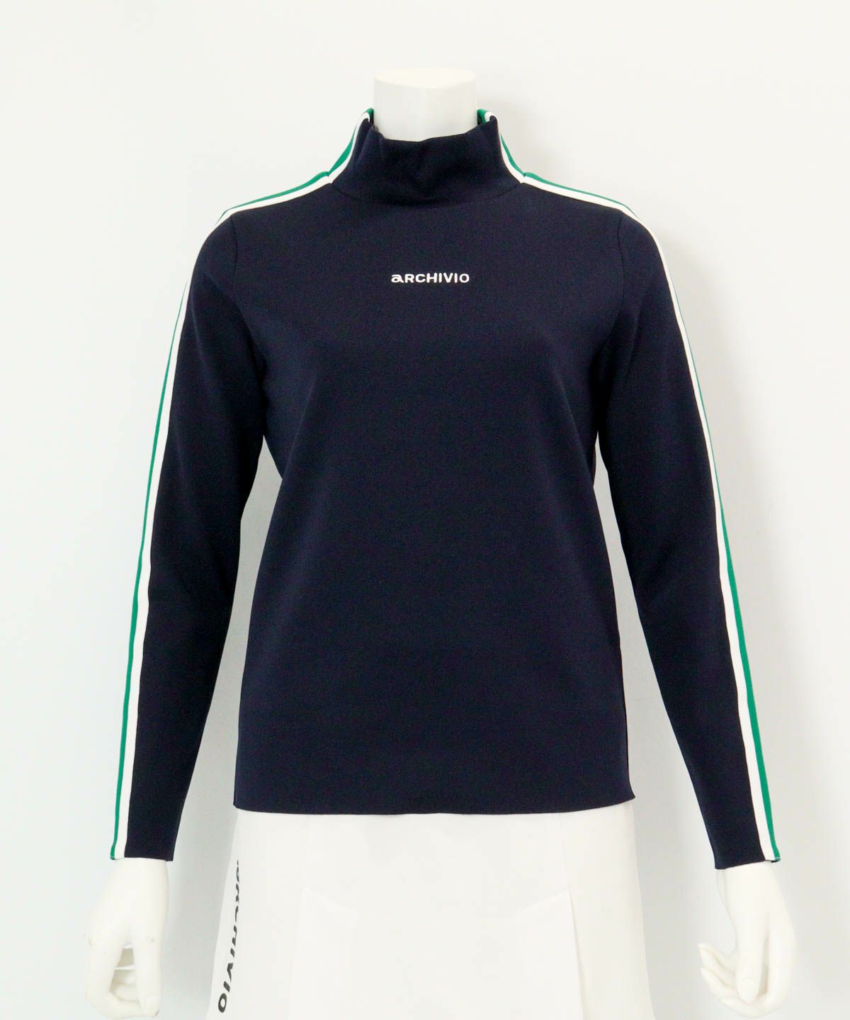  配色ライン袖プルオーバー（ネイビー）