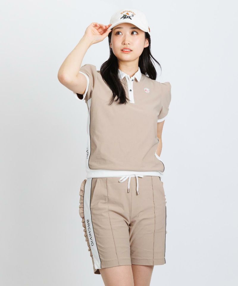 24FW【新品未使用 アルチビオ】上質綿リブ×白ベロアハイネック38号 綿ベロア切替UV冷感ポロシャツ|アルチビオ - ゴルフウェアや婦人