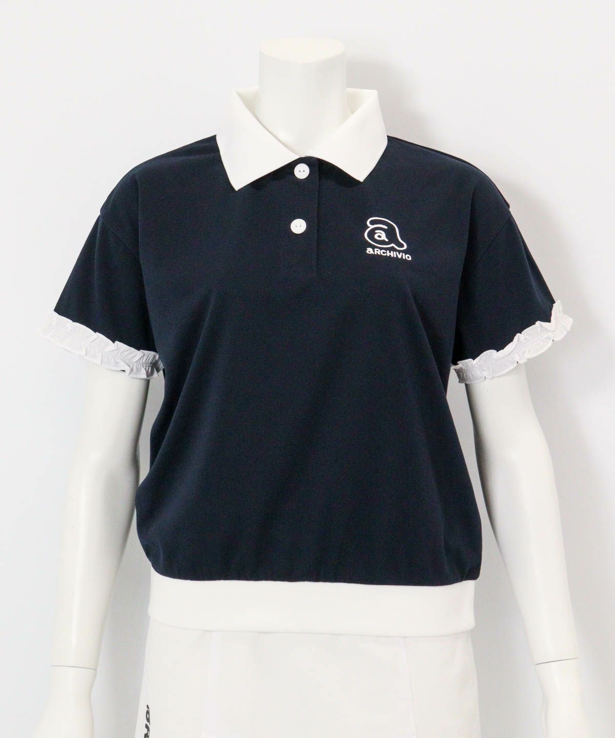 袖フリルマルチポロシャツ（ネイビー）