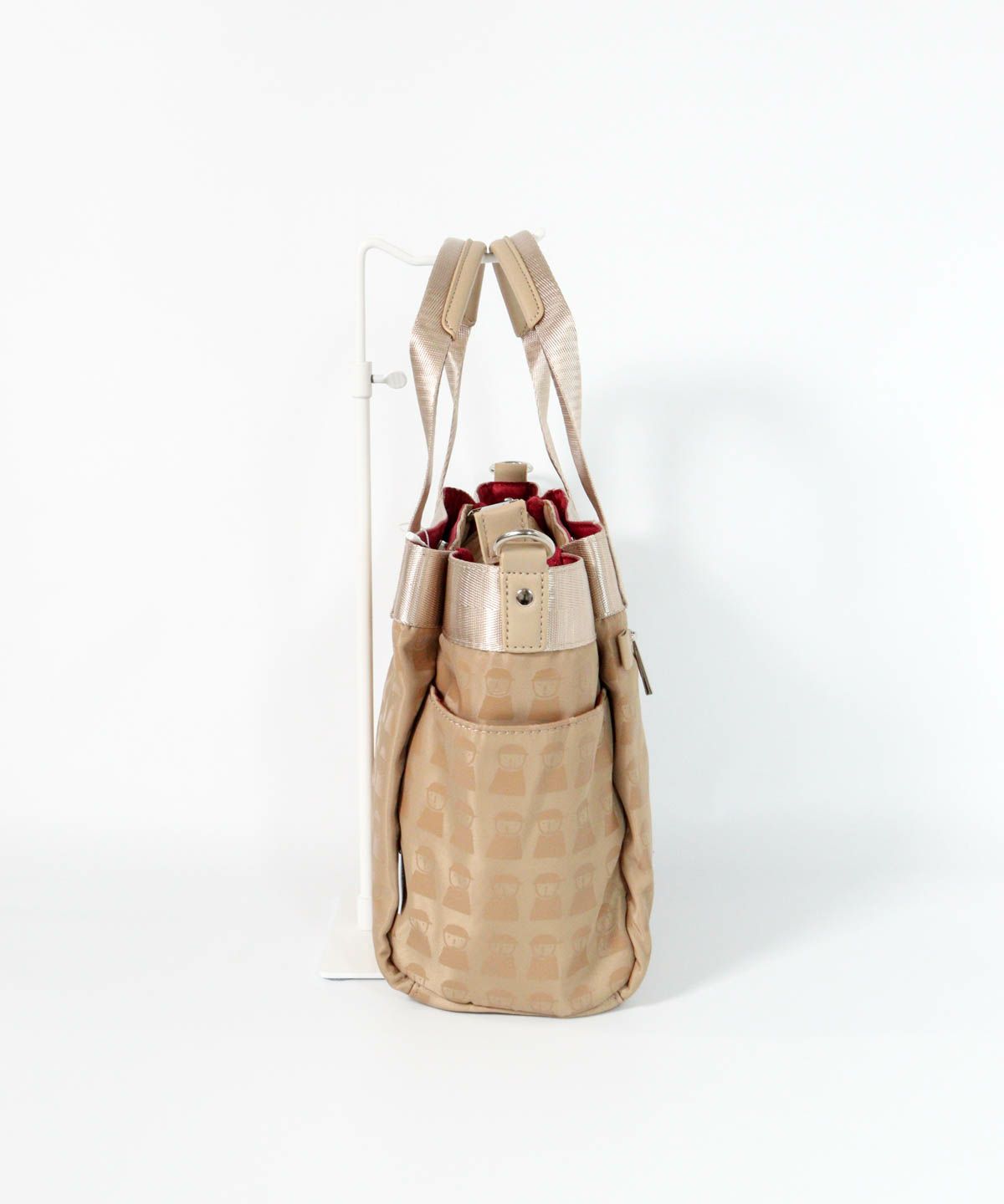 ショルダー付ピコ柄バッグ（ベージュ）横