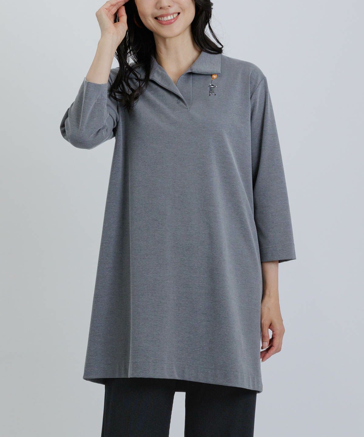 スキッパー襟七分袖冷感ワンピース