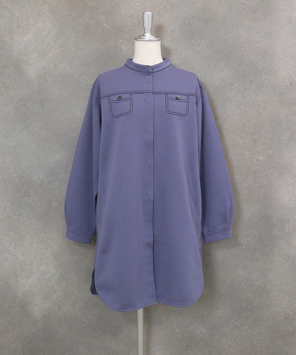 発熱保温素材ステッチブラウス(ライトブルー)前