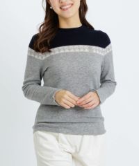 ウール100％ピコライン配色ニット