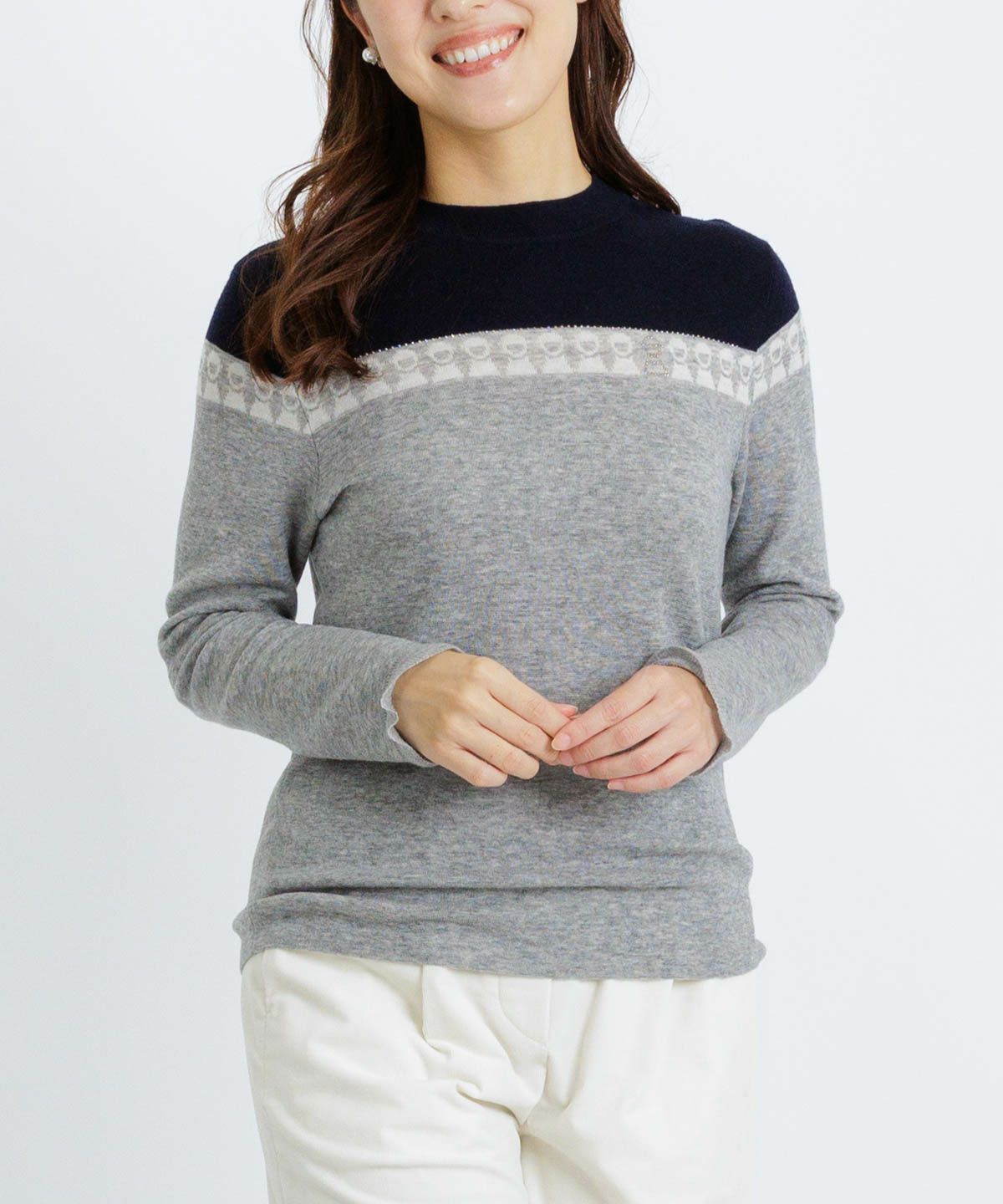 ウール100％ピコライン配色ニット