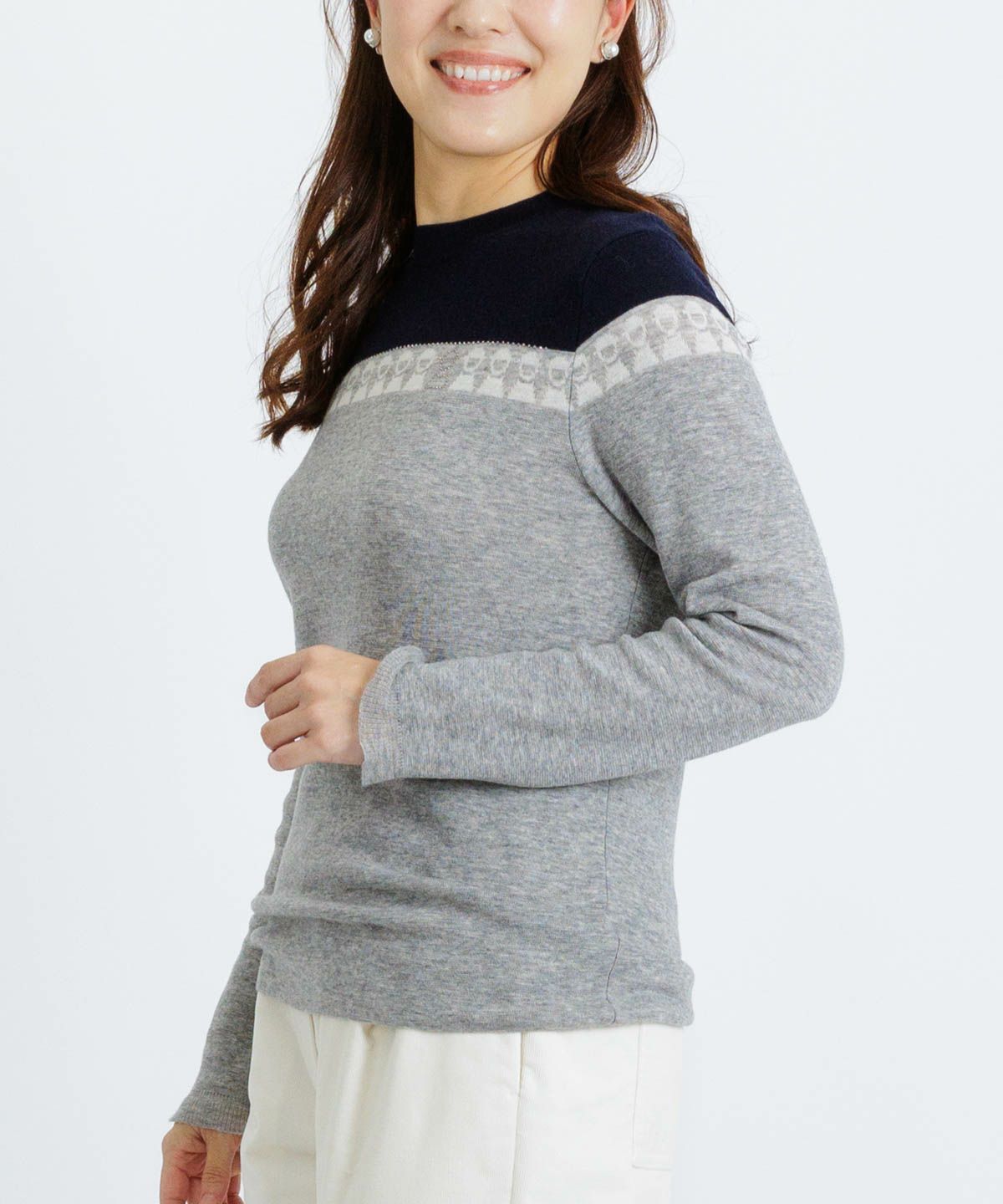 ウール100％ピコライン配色ニット